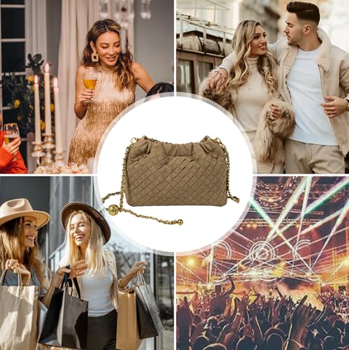 Joryin Woven Women's Crossbody Bag & Evening Purse, Trendy Dumpling Clutch & Hobo Cloud Shoulder Bag Trendy Dumpling Clutch - color: Woven Suede-lightbrown