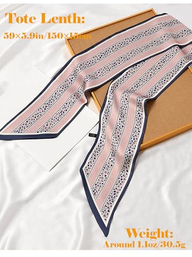 kcctoo 59" Mulberry Silk Like Head Scarf Women's Fashion Square Neck Satin Scarfs for Bag Hair Scarves Gift 59 * 5.9” - color: B009-pink & Navy Leopard