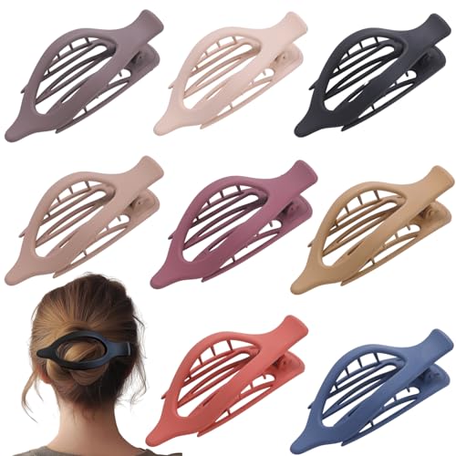8 Pack Flat Hair Clips for Women,Matte No Crease Flat Claw Clips, Large Strong Hold Barrettes for Thick & Thin Hair, French Duckbill Styling Accessories - color: Assorted Colors