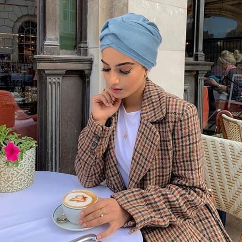 AQOKKA African Turban for Women Knotted Hair Wraps for Turban Head Scarf for Black Women Hair Cancer Chemo Headwear Cap - color: Twisted Braid: 1 Pack Blue Grey