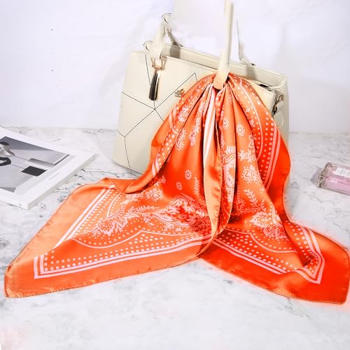 DOOBO Satin Head Scarf - 27.5 Inches Silk Bandana Hair Wrap Square Scarf for Women & Girls - color: Orange