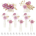 inSowni 20 Pack Classic White Dusty Pink Blue Flower Bridal Wedding Hair Side Combs+U-shaped Flower Hair Pins+Twist Spiral Pearl Hair Pins Pieces Headpieces Accessories for Brides Bridesmaids Women Girls (Purple) - color: Purple