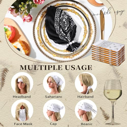 Suhine 24 Pcs Bandanas Bulk for Women Men 22 x 22 Inch Paisley Outdoor Headband Cowboy Handkerchief Summer - color: Black, Orange, White