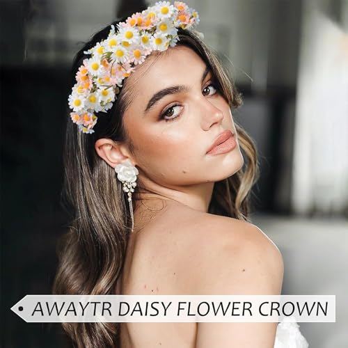AWAYTR Flower Hippie Floral Crown - Boho Sunflower Headband for Women, Hippie Costume and Hair Accessories (Blue/Pink/White) - color: Blue/Pink/White