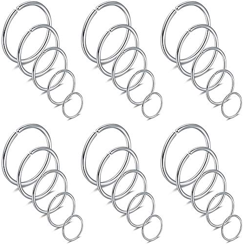 Ruifan 6-30PCS Non Pierced Stainless Steel Clip on Closure Round Ring Fake Nose Lip Helix Cartilage Tragus Ear Hoop Earrings Jewelry 20G - color: 30PCS - Silver