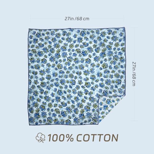 Cotton Bandana,Large Bandanas for Women,Head Coverings for Women,Head Scarf Handkerchief, Square Headband 27" x 27" - color: 27-15-petal-blue