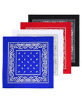 Bycc Bynn Large 27" x 27" 100% Cotton Bandanas - Set of 4 - color: Red+black+royal Blue+white