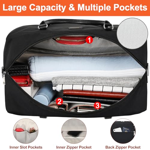 IBFUN Weekender Bags for Women, 21" Weekender Travel Bag, Travel Duffle Bag with Shoe Compartment Carry on Overnight Duffel Bag for Weekend Travel Business Trip - color: D3-Black