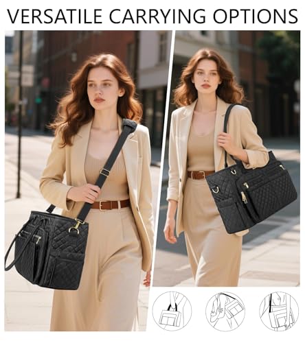 Bagstellar Teacher Bags for Women, 15.6 inch Laptop Work Tote Bag Quilted Nurse Bible Computer Shoulder Bag for School Travel | Dream Tote Work Bag - color: Medium Grey