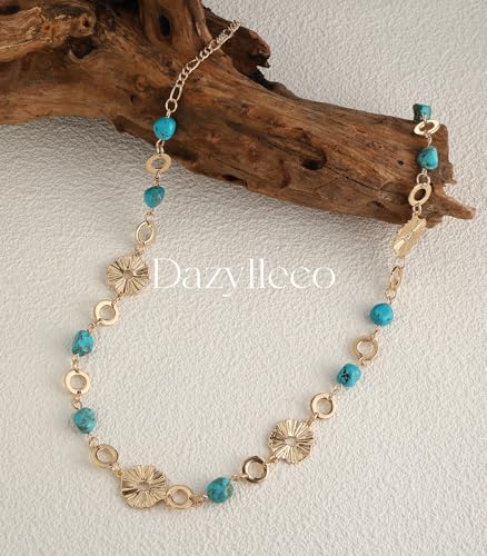Long Gold Necklaces for Women Dainty Natural Stone Beaded Gold Necklace Mothers Day Gifts Boho Gold Costume Jewelry for Women - color: Turquoise