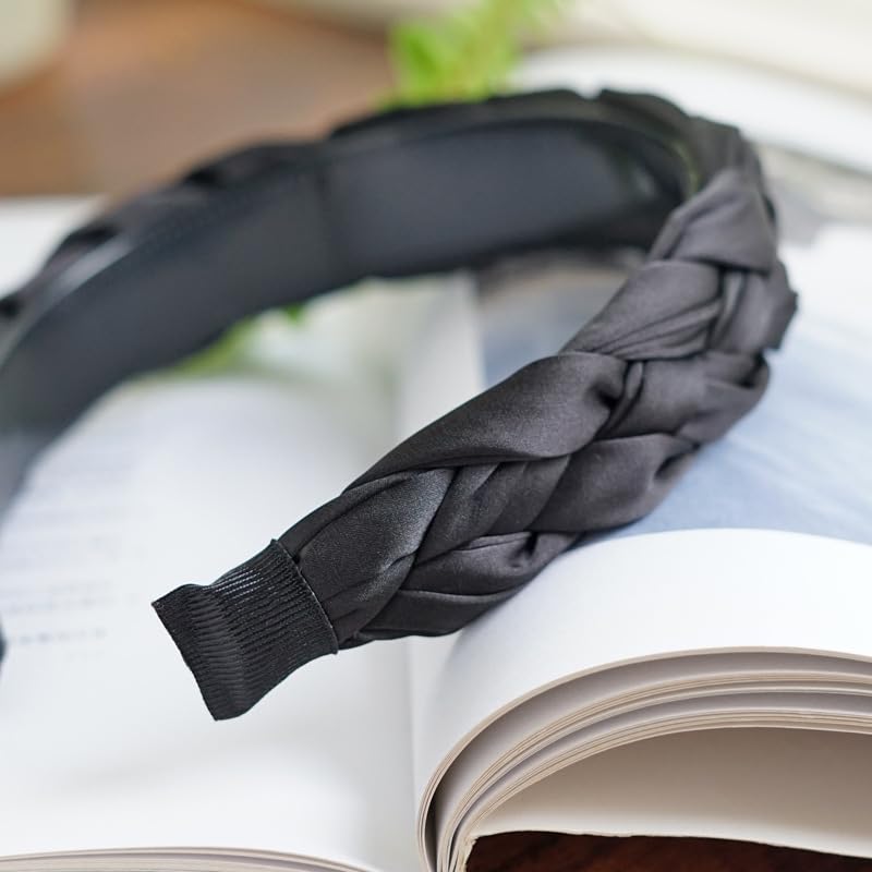 Braided Headband for Women-Vintage Fabric High Crown Headband with Non-Slip Teeth, Cute Boho Knotted Hair Band for Women & Teens (23-Black, One Size) - color: 23-Black