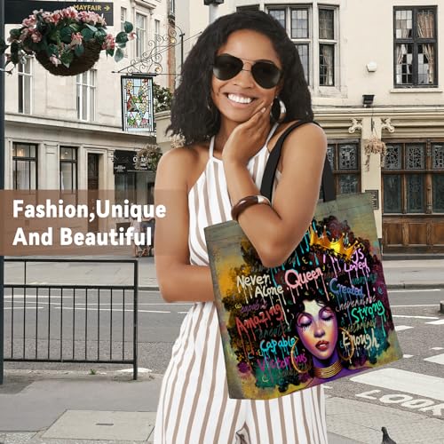 African American Women Tote Bag Black Shoulder Handbag For Women Fit Work Beach Labtops With Zip - color: Black Women 7