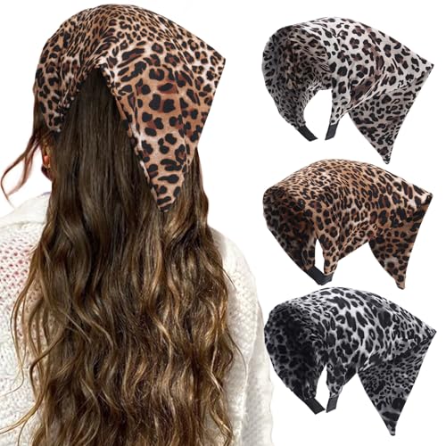 HAIMEIKANG Floral Bandana Headbands for Women Boho Hair Bandanas Scarf Triangle Kerchief Hair Bands Vintage Head Scarf(Leopard) - color: Leopard