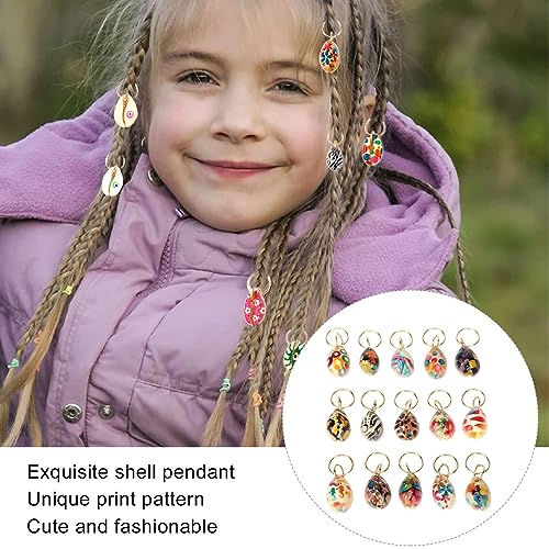 Dioche 15pcs Hair Jewelry for Women Braids, Shell Hair Braid Rings, Hair Braiding Pendant Clips Exquisite Shell Dreadlocks Ring Hair Accessories Decoration for Women Girls, Wholesale Business