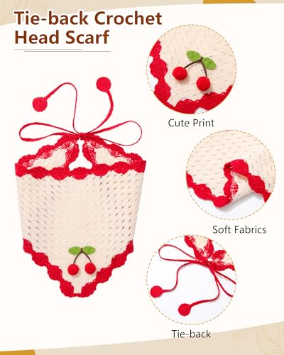 AWAYTR Crochet Head Scarf Hair Bandanas Women Knit Bandana Headband Scarf Tie-Back Head Coverings Floral Headscarf - color: Cherry - Black + White