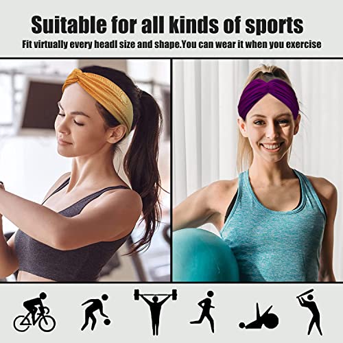 Yeshan 12 Pack Wide Twist Headbands for Women No slip Turban Headband Stretchy Criss Cross Head bands Yoga Workout Sport Hair bands Solid colors Bandana Headbands - color: No9(Mixed 12 pcs)