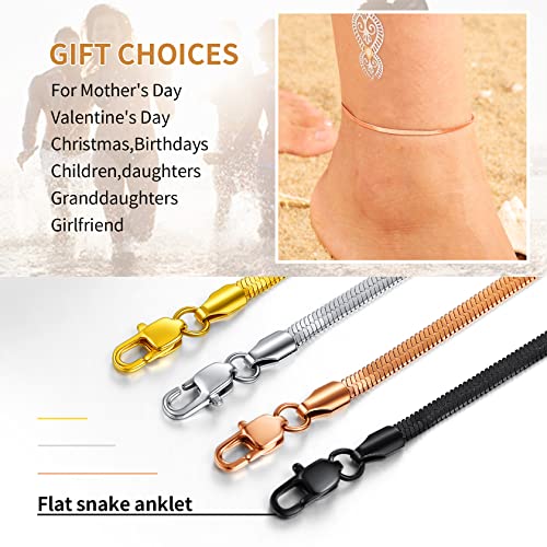 ChainsHouse Ankle Bracelets for Women, Stainless Steel Chain Anklets Waterproof, Women Summer Beach Jewelry Gift, Come with Box - color: 09. 3mm-Herringbone-Rose Gold