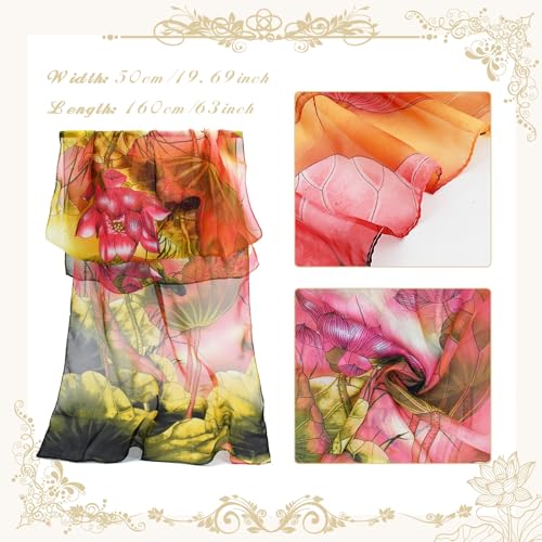 6 Pieces Scarves for Women Ladies Lightweight Silk Gorgeous Floral Pattern Lotus Print Chiffon Scarves - color: Gorgeous Floral