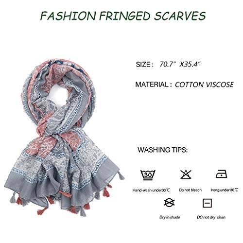 Yeieeo Boho Scarf for Women Lightweight Floral Printed Scarf Fall Winter Fashion Fringed Shawl - color: Floral 8
