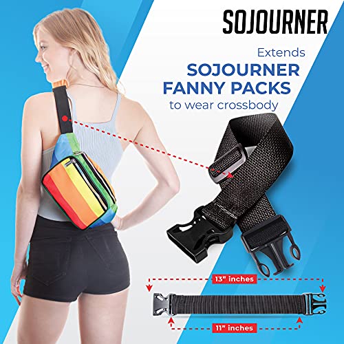 ONLY COMPATIBLE WITH SOJOURNER FANNY PACKS Fanny Pack Extender Belt Bag Adjustable Elastic Strap Buckle Waist Extender - color: Black Xtnd v2