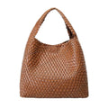 Woven Tote Bag For Women, Large Vegan Leather Travel Handbag, Casual Work Shoulder Bag, Underarm Commuter Hobo Bag With Purse - color: Brown