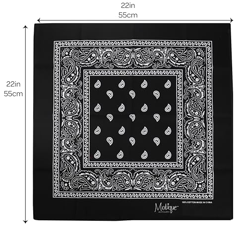 Motique Accessories 22 Inch Cotton Paisley Bandana - color: Black