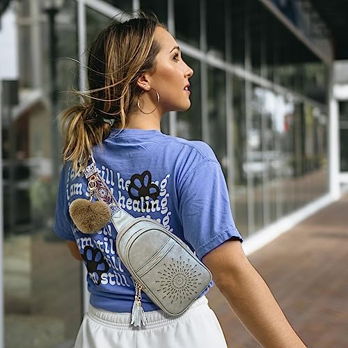 APHISON Small Sling Bag Cell Phone Purse Vegan Leather Fanny Packs Chest Bag with Adjustable Strap Gray - color: 03-gray