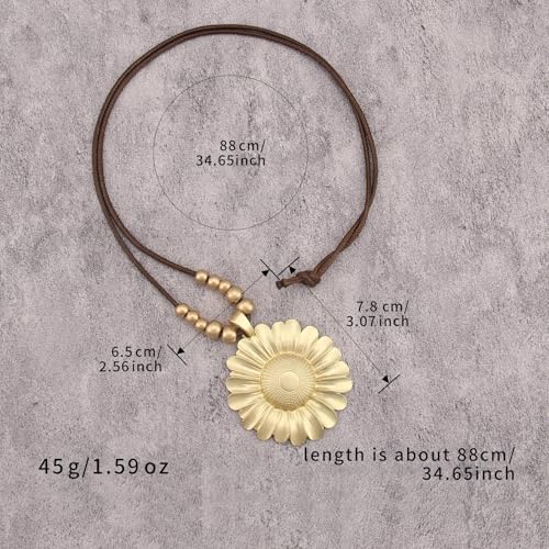 GelConnie Leather Necklaces Turquoise Long Boho Necklaces for Women Brown Chunky Circle Pendant Chocker Necklace Gold Sweater Necklace - style: Brown Flower Choker