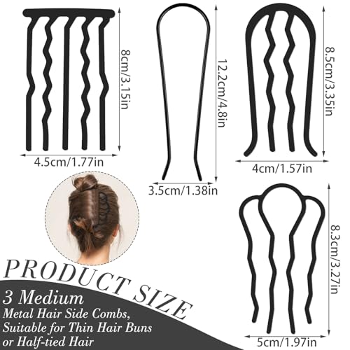 8 Pcs Hair Pins for Buns, U-Shape Side Combs for Women's French Twist Updo and Bun Vintage Styling, Hair Fork Clip Teeth Secure Hold Accessories, 5 Style - color: Black3
