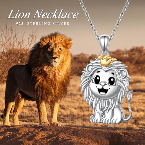 925 Sterling Silver Animal Necklaces Lion/Cat/Phoenix/Bunny/Koalas Necklace Adjustable Chain Animal Lover Pendant Jewelry for Women Men - style: Lion