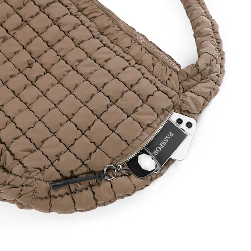 ODODOS Quilted Carryall Tote Bag for Women Crossbody Hobo Lightweight Padding Shoulder Bag - color: Brown