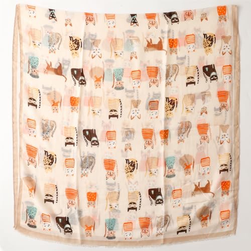 WaJuemy Travel Boho Scarf for Women Casual Lightweight Pashmina Scarves Fashion Multicolor Shawl Wraps with Fringed Beads - color: 22 Khaki Cat