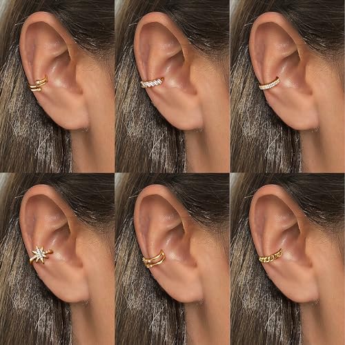 Dochais 9Pcs Ear Cuff 14K Gold Plated Cuff Earrings Gold Ear Cuffs Non Pierced Ear Clips Cartilage Earring Fake Earrings - style: B-12pcs-Gold