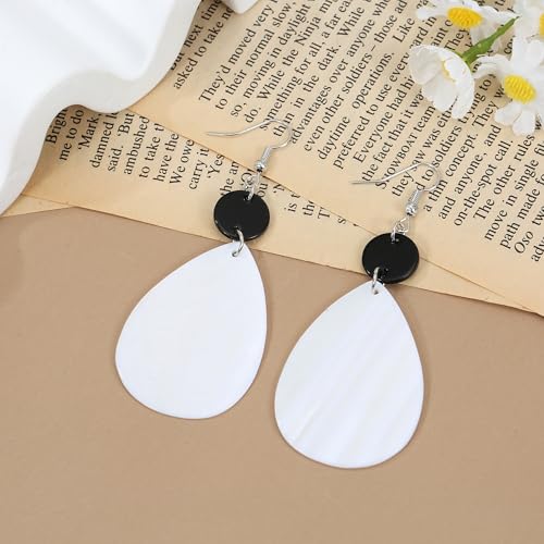 Elisheva Bohemian Lightweight Mother of Pearl Shell Drop Dangle Earrings for Women, Boho Chic Hippie Waterdrop Statement Jewelry Gift - color: black and white