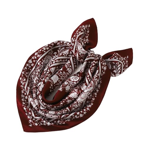 STARWHISPER 100% Pure Mulberry Silk Square Scarf-27''x27 Lightweight Hair Scarves Headscarf Night Sleeping with Gift Packed - color: Burgundy Paisley