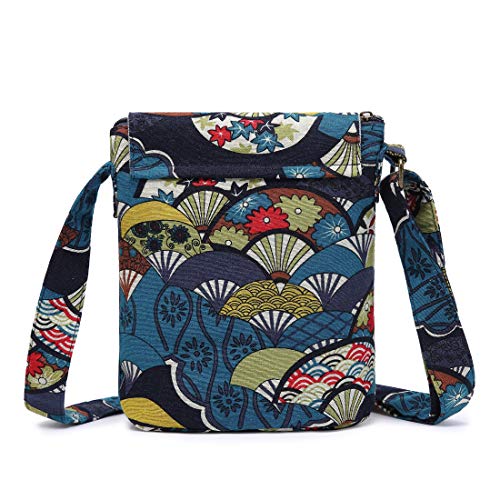 OPQRSTU Women's Retro Small Size Canvas Shoulder Bag Hippie Boho Crossbody Handbag - color: Blue