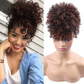 Drawstring Ponytail with Bangs - Afro Puff Extensions for Women, Short Curly Clip in Wrap Updo Hairpiece (2-33#) - color: 2-33#