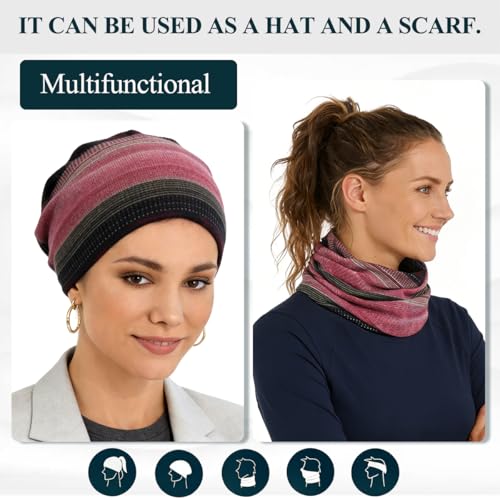 Chemo Headwear for Women Soft Cotton Slouchy Beanie Hat Scarf for Cancer Care - color: Hot Pink