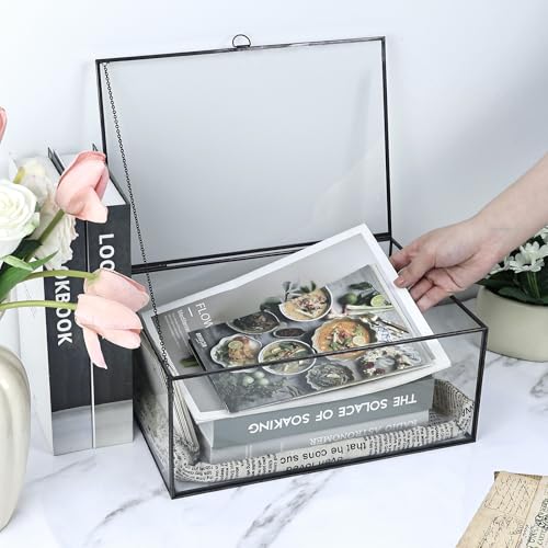 HighFree Vintage Glass Box with Lid - Clear Jewelry Glass Display Box Keepsake Box - Home Decor Decorative Box for Trinket Rings Bracelet (Black, X-Extra Large) - color: Black, size: X-Extra Large