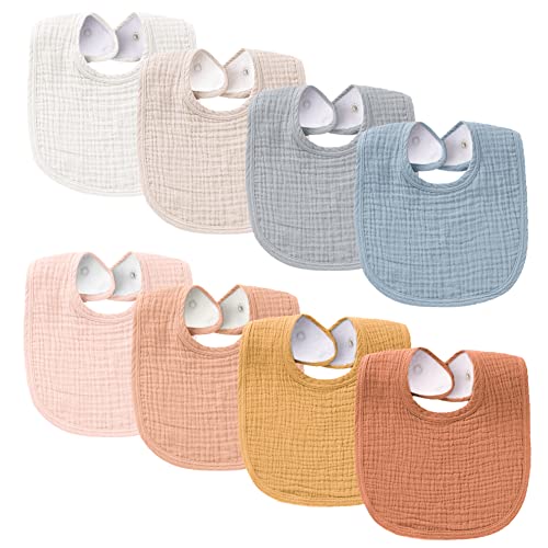Konssy Muslin Baby Bibs 8 Pack Baby Bandana Drool Bibs Cotton for Unisex Boys and Girls, Soft Absorbent Set for Teething and Drooling - color: Pink