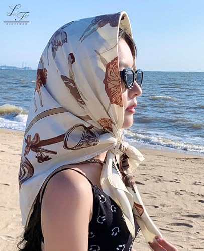 Hioyiwse Head Scarf For Women Hair Bandana 35" Large Square Satin Wrap Sleeping Neck Silk Satin Hair Scarves Lightweight - color: F12-terpsichorean(35*35inch）