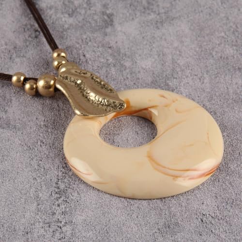 GelConnie Long Necklaces for Women Boho Large Pendant Necklace Casual Bohemian Brown Leather Choker Sweater Circle Statement Stone Necklace - style: Gold White Turquoise Necklace