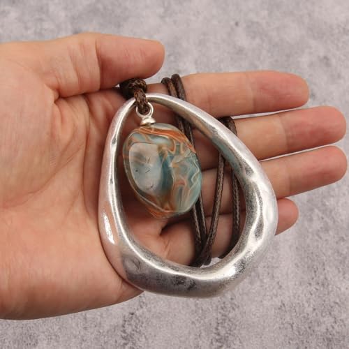 Chunky Necklace for Women Boho Pendant Necklace Statement Western Choker Necklaces for Women Vintage Bohemian Jewelry - style: Bohemian Leather Necklace