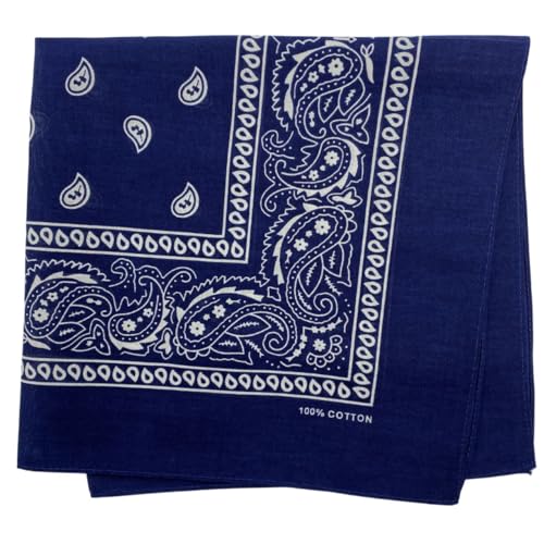 MDSTYLE 6 Pack 100% Cotton Bandanas 22” x 22" for Men & Women Paisley Handkerchief Headband Scarf Bandana - color: Navy Blue