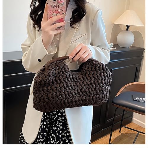Women's handmade woven handbag beach vacation handbag straw crossbody bag - color: Brown