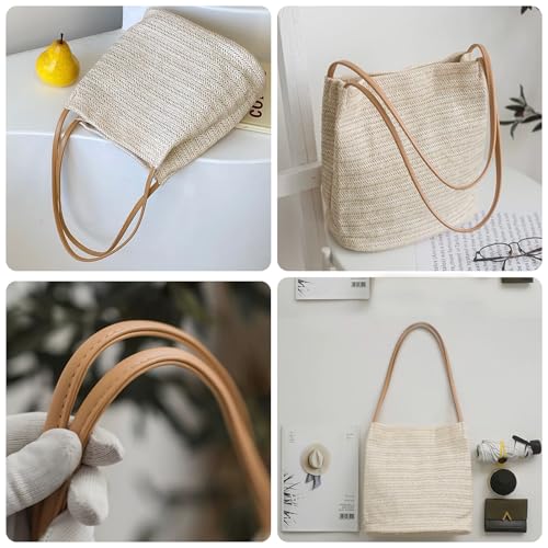 Aphoraeny Straw Beach Bag Buckets Totes Handbag Shoulder Tote Bag Straw Purse Summer Purse Women Summer Handbag - color: A-light Beige