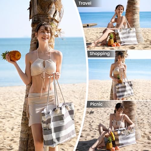 Clothirily Beach Bag for Women - Large Beach Tote Bag, Waterproof Sandproof Beach Bag with Zipper, Large Swim Pool Beach Tote - color: Grey