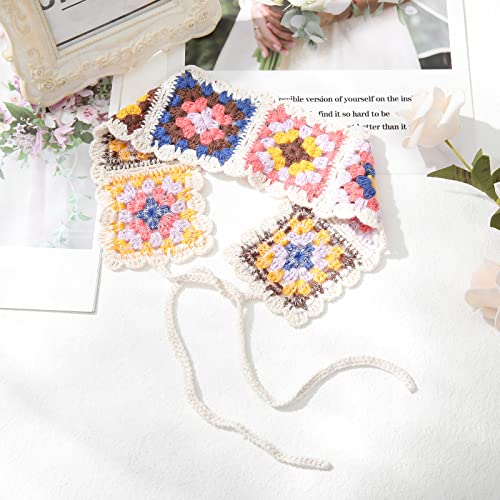 CHLINS Hairband, 3PCS Crochet Headband Women Floral Hairband - Elastic Handmade Crochet Head Wrap Bohemian knit Headband for Women and Girls (Square, Black + Beige + Khaki) - color: Square (Black + Beige + Khaki)