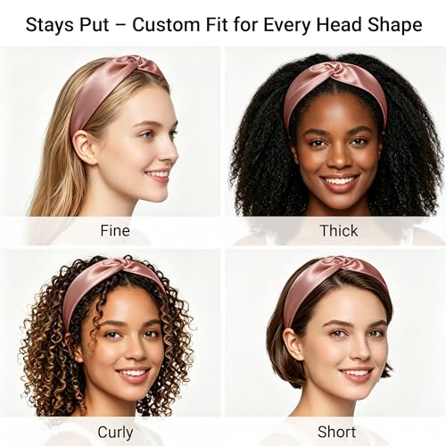 ZLYC Mulberry Silk Headband Elastic Twist Knotted Head Bands for Women's Hair, Solid Luxury Coral - color: Solid Luxury Coral