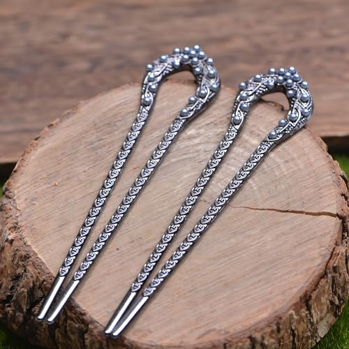 2PCS Vintage French U-Shaped Hair Pins – Retro Metal Hair Forks for Women, Elegant Bun & Updo Hair Accessories
